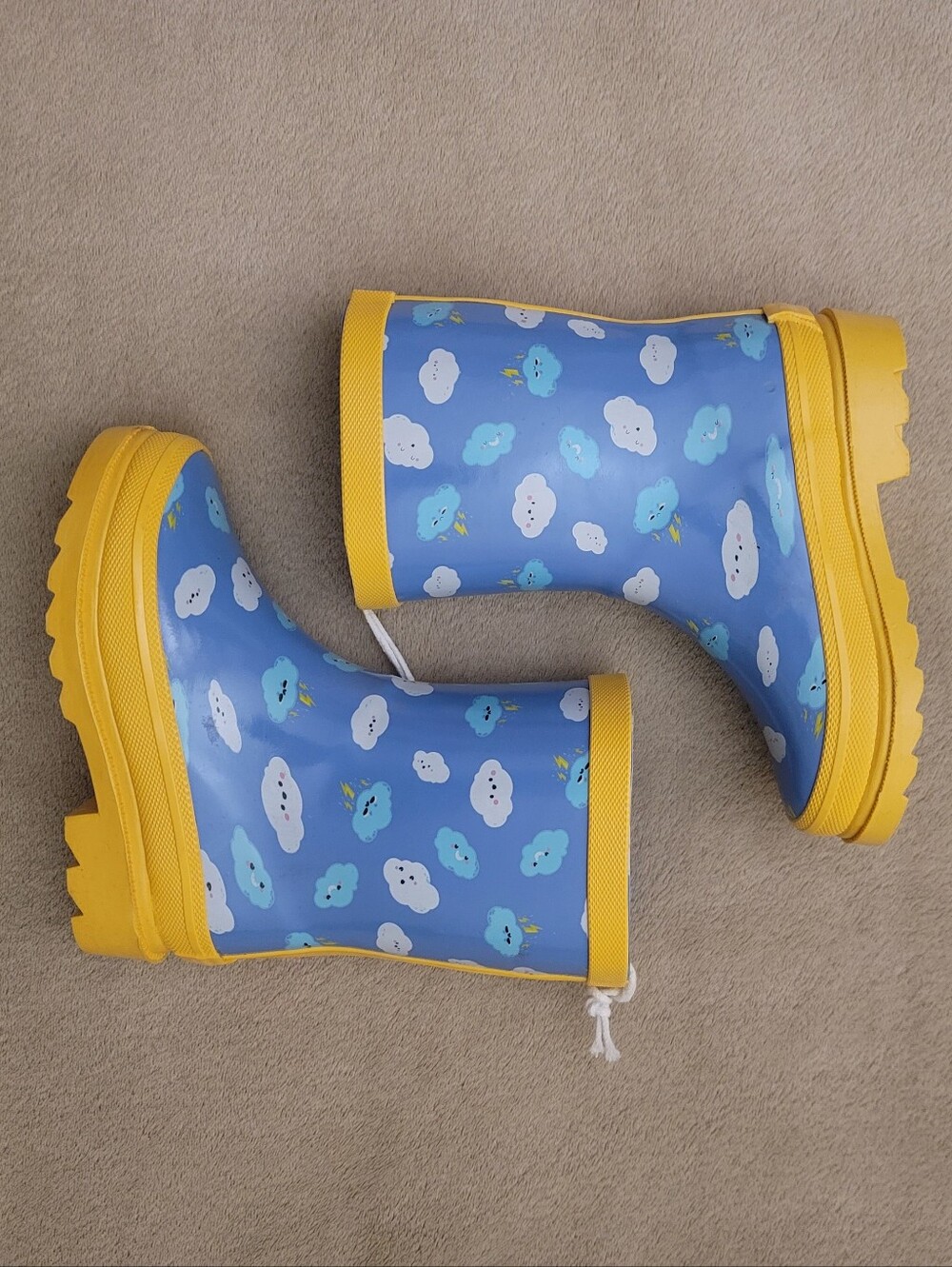Lily & Dan Kids Blue/Yellow/White "Clouds Rain Boots" Size 7/8